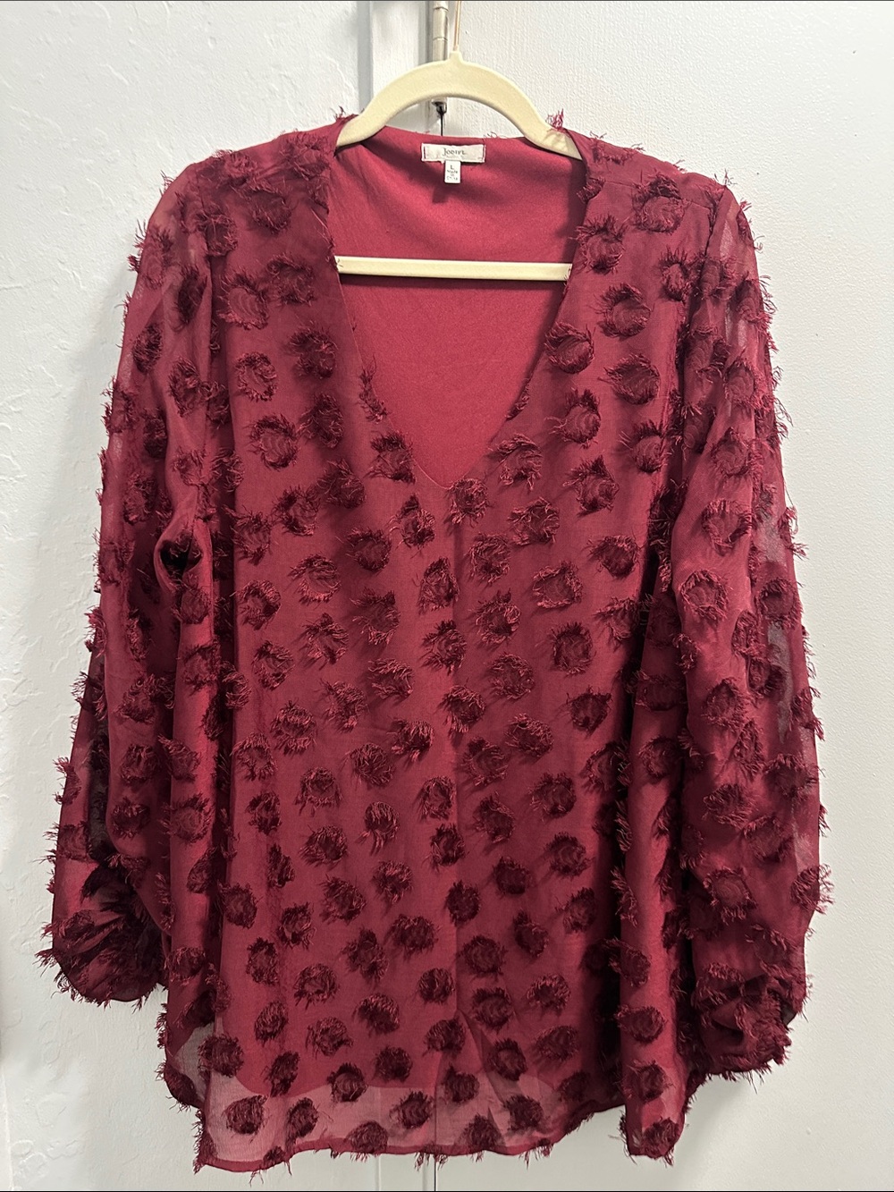 Burgundy Textured V-Neck Blouse